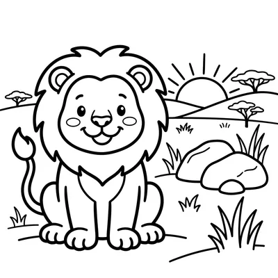 Lion in the Savannah Coloring Page