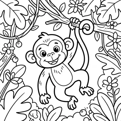 Monkey in the Forest Coloring Page