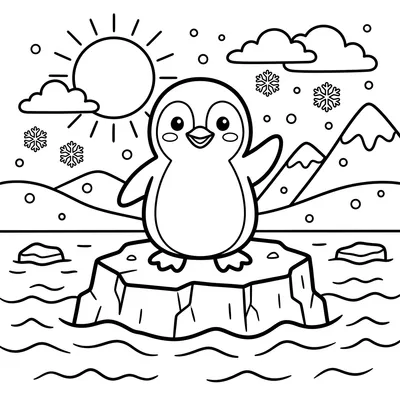 Penguin on a Glacier Coloring Page