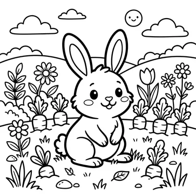 Rabbit in the Garden Coloring Page