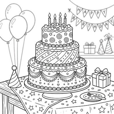 Birthday Cake Coloring Page