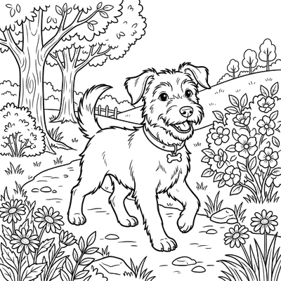 Dog and Nature Coloring Page