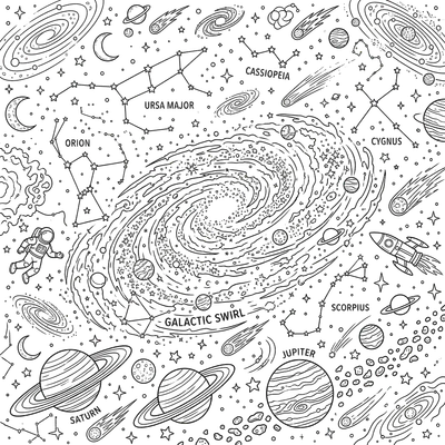 Galaxy and Constellations Coloring Page