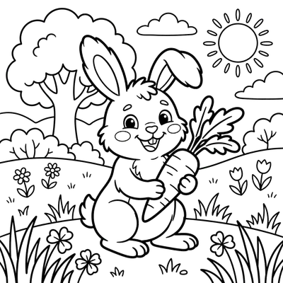 Rabbit and Carrot Coloring Page